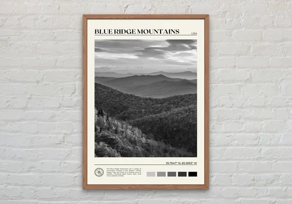 Blue Ridge Mountains, Black and White Travel Poster