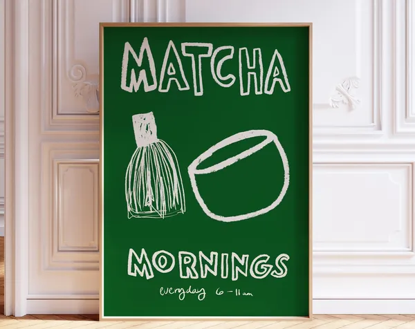 Matcha Mornings Retro Cafe Drink Wall Art Print