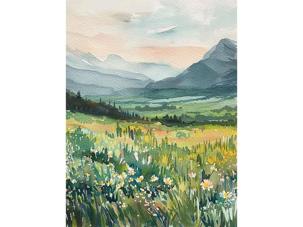 Rocky Mountains Spring Watercolor Art Print