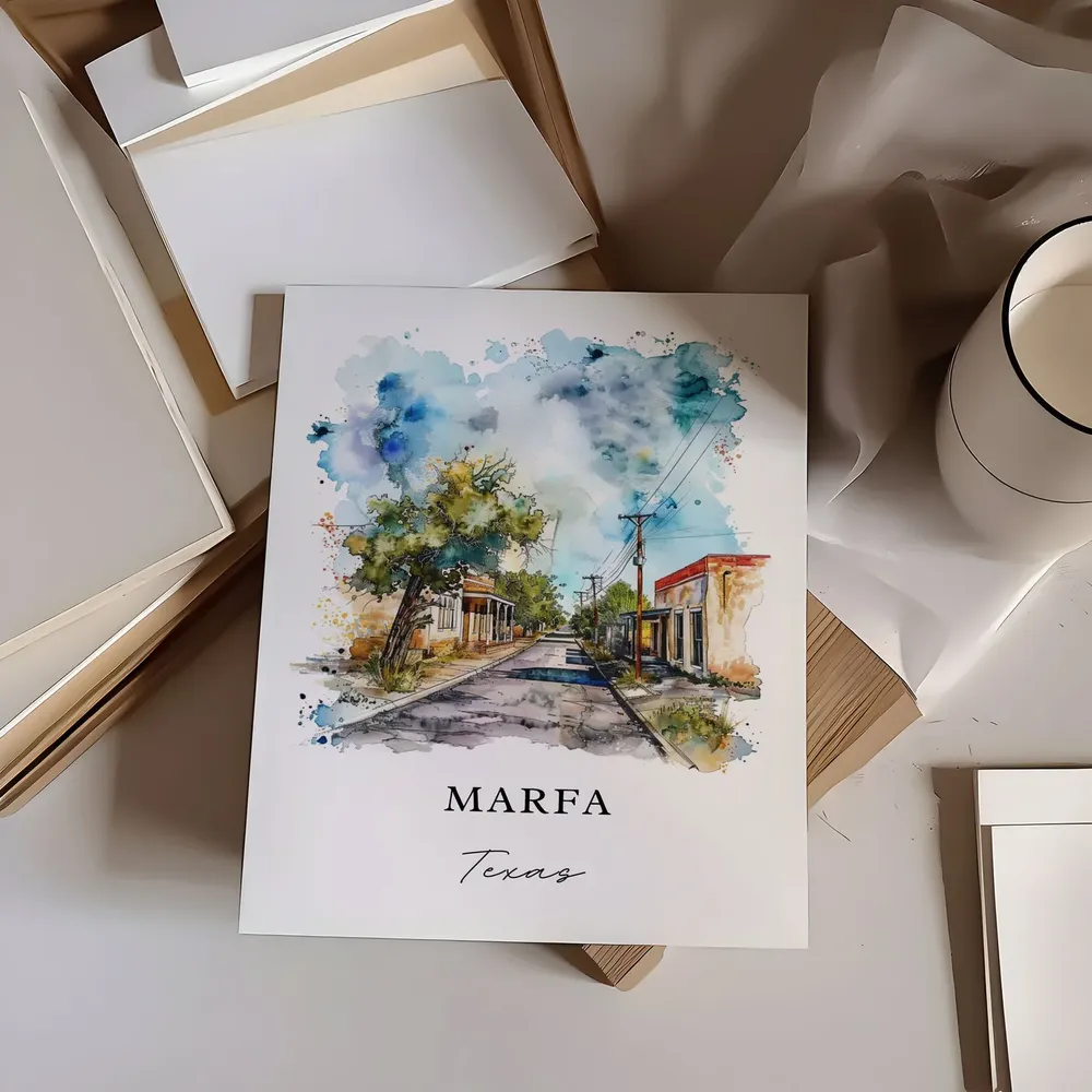 Marfa Tx Watercolor Travel Poster, Texas Wall Art - Image 5