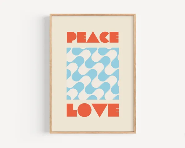 Peace Love Kids Room Abstract Squiggles Art Print