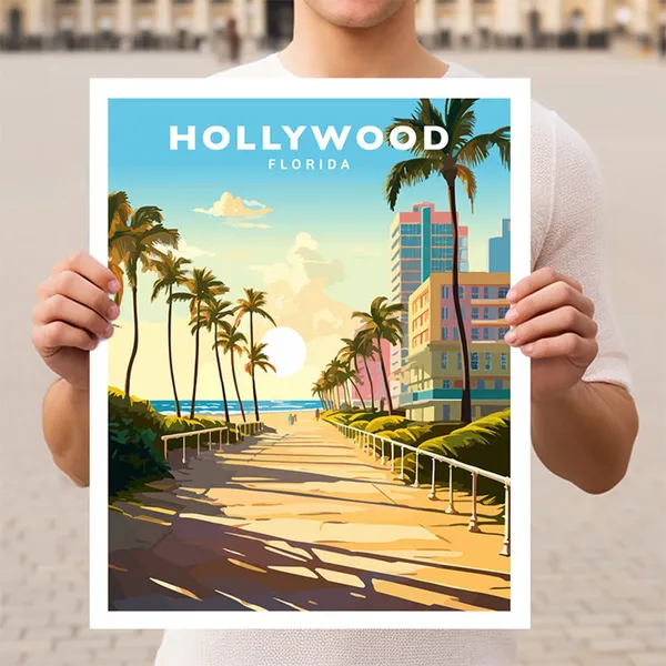 Hollywood Florida Travel Poster, USA Travel Art