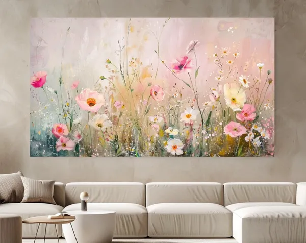 Wild Spring Flowers Pink Pastel Colours Art Print