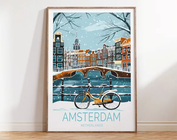 Amsterdam Travel Poster, Netherlands Wall Art Print