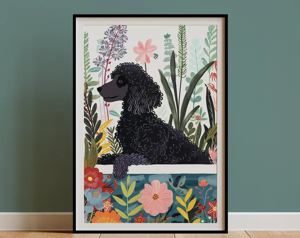 Black Standard Poodle Boho Jungle Wall Art Print