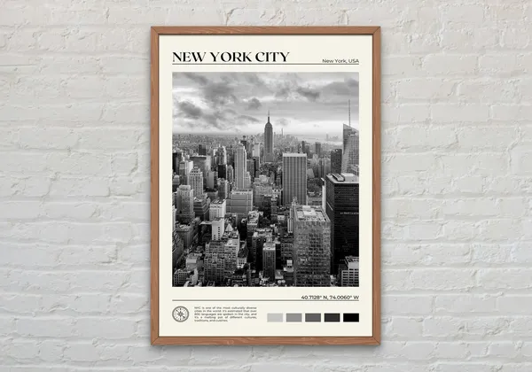 Black and White New York City Travel Poster Print