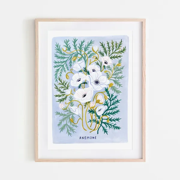 Anemone Art Print, Vintage Botanical Poster
