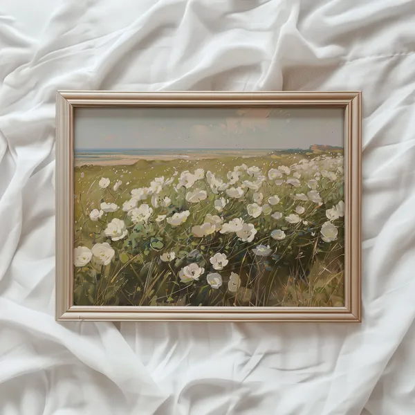Wildflower Landscape Coastal Painting, Countryside Print