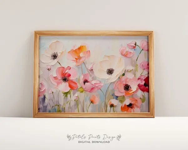 Vintage Floral Spring Art Print, Rustic Neutral Flowers