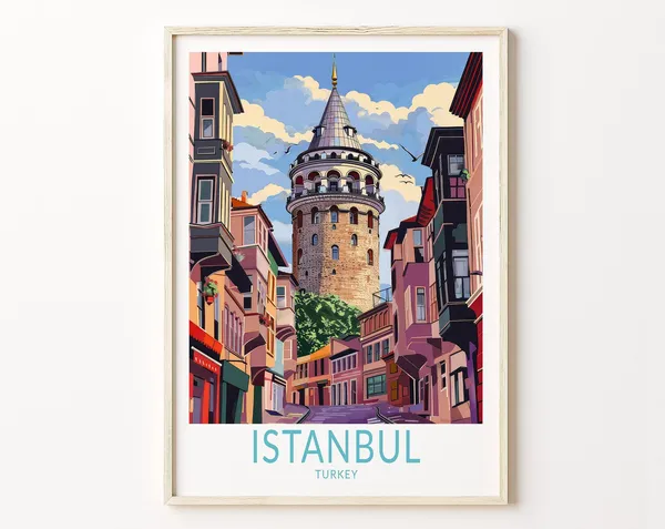 Istanbul Turkey Travel Poster, Historical City Art Print