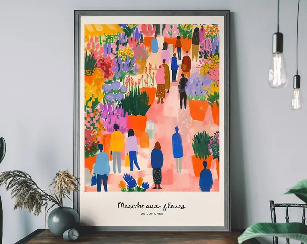 London Flower Market Print, Retro Botanical Art