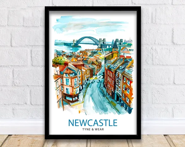Newcastle Travel Poster, UK Place Wall Decor