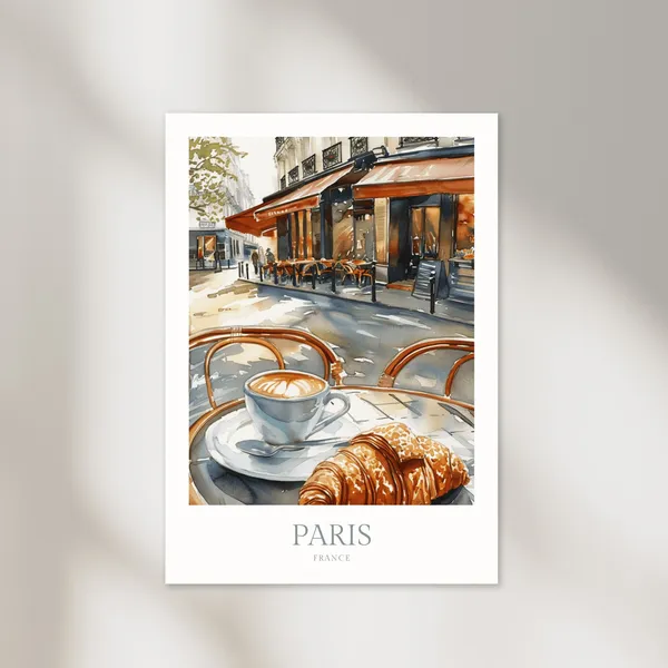 Paris France Watercolor Art Print, Travel Poster