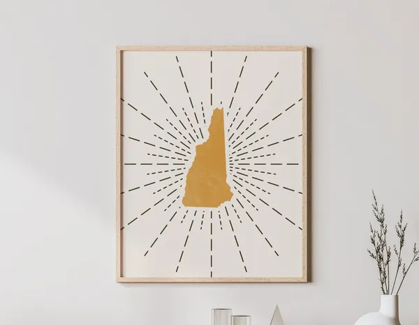 New Hampshire Boho Art Print, Mid-Century Modern State
