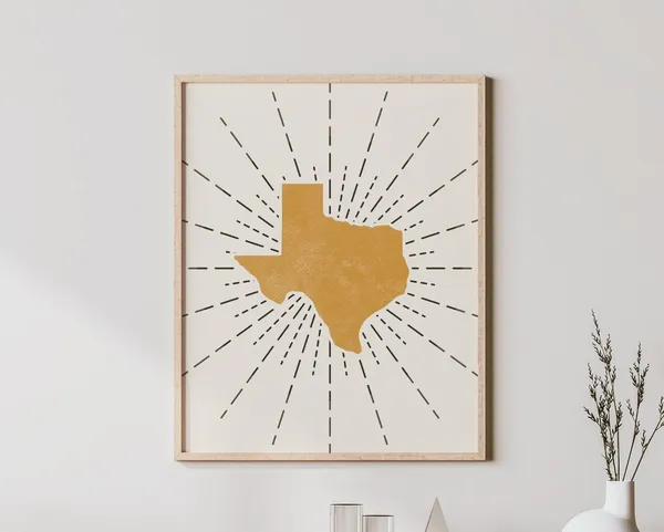 Texas Boho Art Print, Abstract Mid-Century Sunburst
