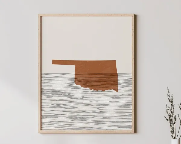 Oklahoma Boho Mid-Century State Map Art Print