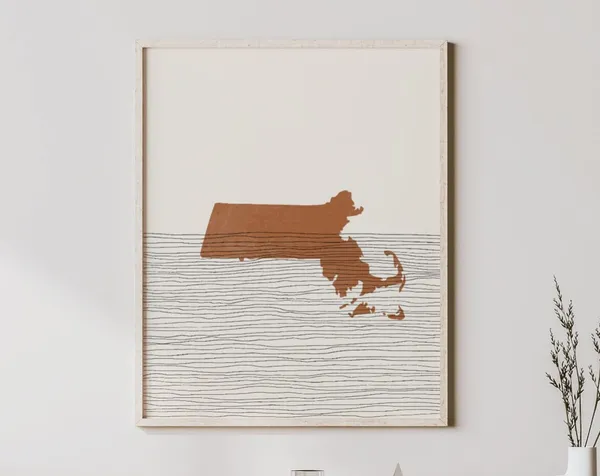 Massachusetts Boho Mid-Century Map Art Print