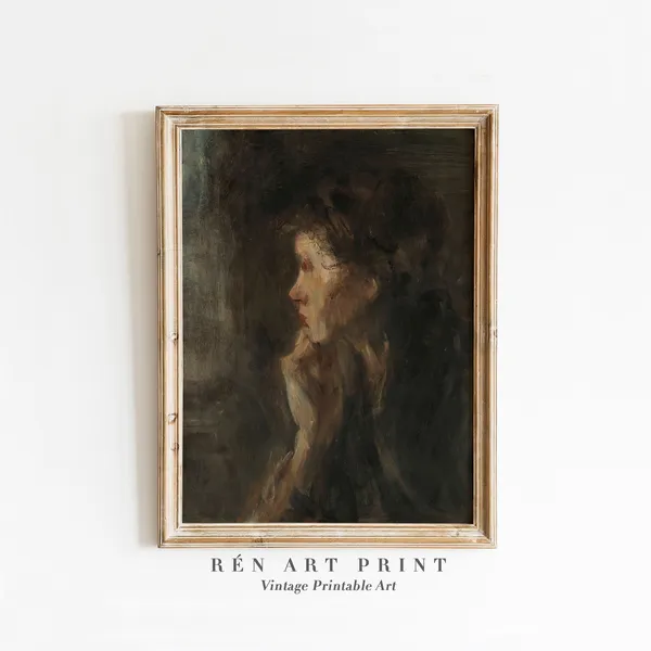 Moody Woman Portrait, Dark Academia Art Print