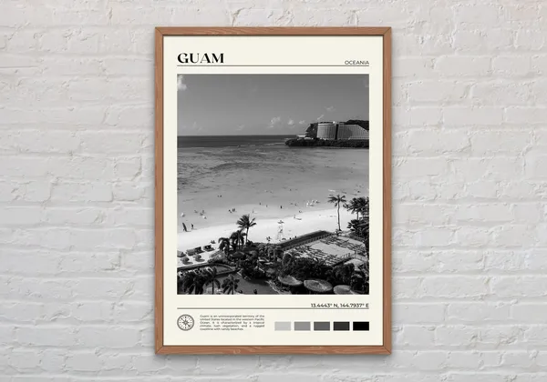 Guam Black and White Travel Poster, Oceania Art