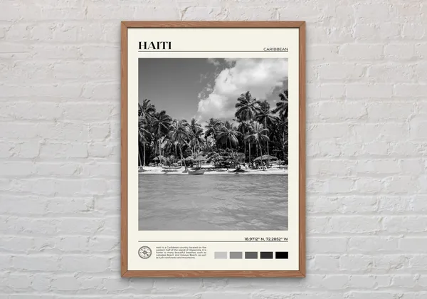 Black And White Haiti Beach Art Print, Caribbean