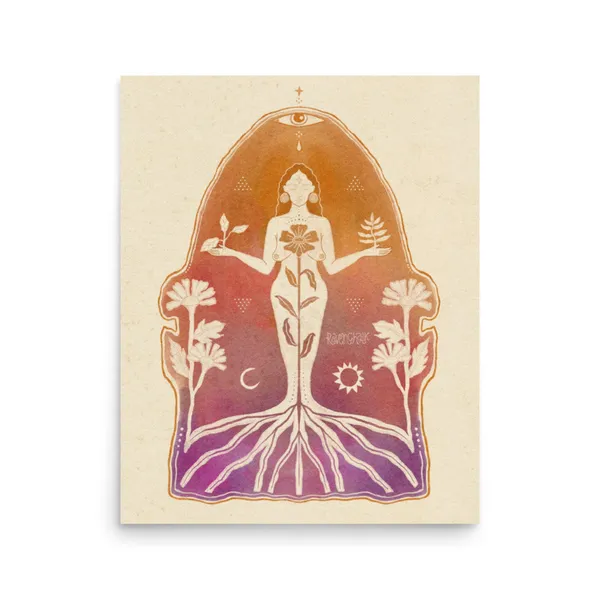 Self Love Mother Nature Goddess Art Print, Folk Style