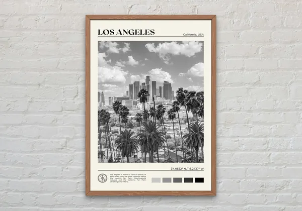 Los Angeles Black and White Travel Poster, California