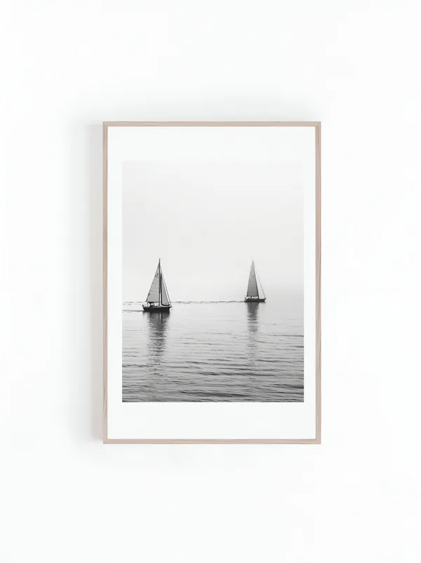 Sailing Boats In Black And White, Minimalist Art Print