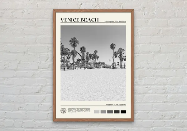 Venice Beach Black and White Travel Poster Print