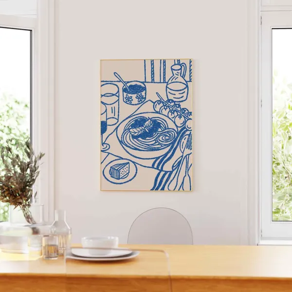 Pasta Retro Food Table Illustration, Kitchen Poster