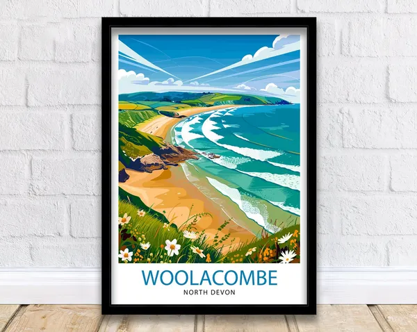 Woolacombe North Devon Travel Poster, Home Decor