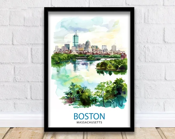 Boston Massachusetts Travel Poster, Home Wall Decor