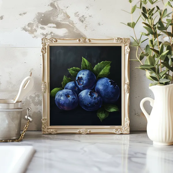 Blueberries 2 Still Life Oil Painting Art Print