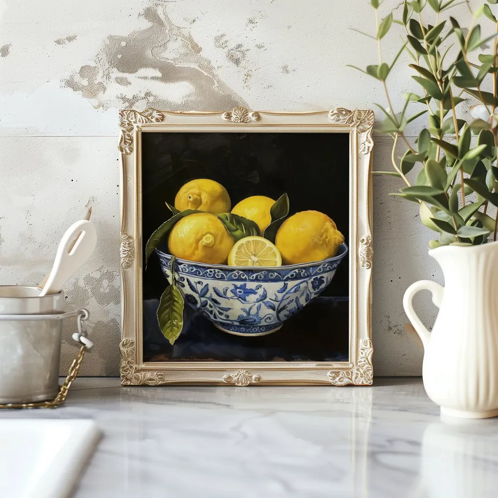 Lemons In Italian Bowl, Kitchen Wall Art Print