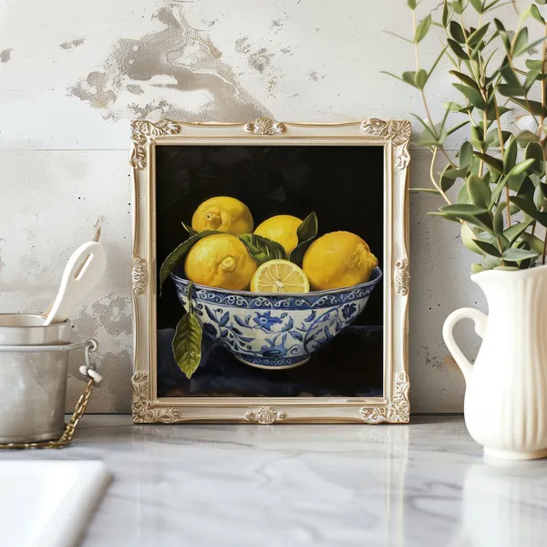 Lemons In Italian Bowl, Kitchen Wall Art Print
