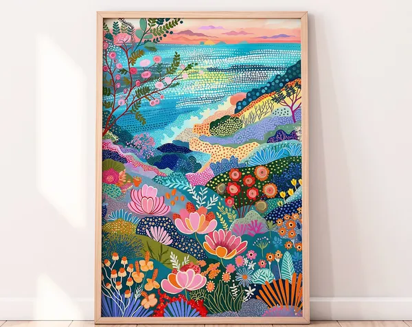 Seascape Illustration, Spring Floral Art Print