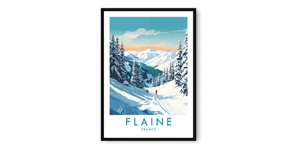 Flaine Travel Poster, France Skiing Art Print