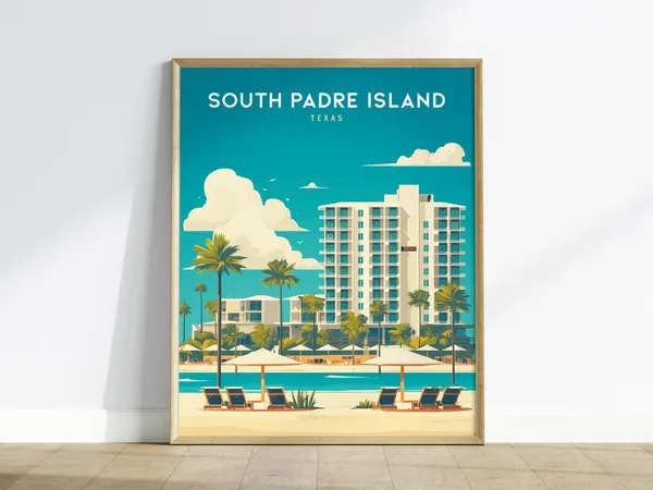 South Padre Island Travel Poster, Texas Beach Art Print
