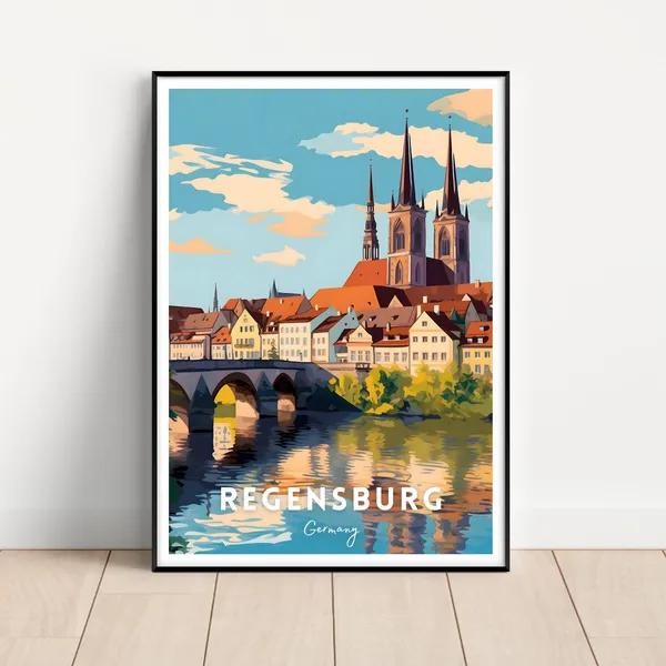 Regensburg Vintage Travel Poster, Germany Wall Art