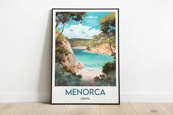 Minorca Creek Minimalist Travel Poster, Balearic Islands