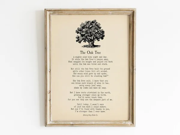 Oak Tree Poem by Johnny Ray Ryder, Vintage Tree Print