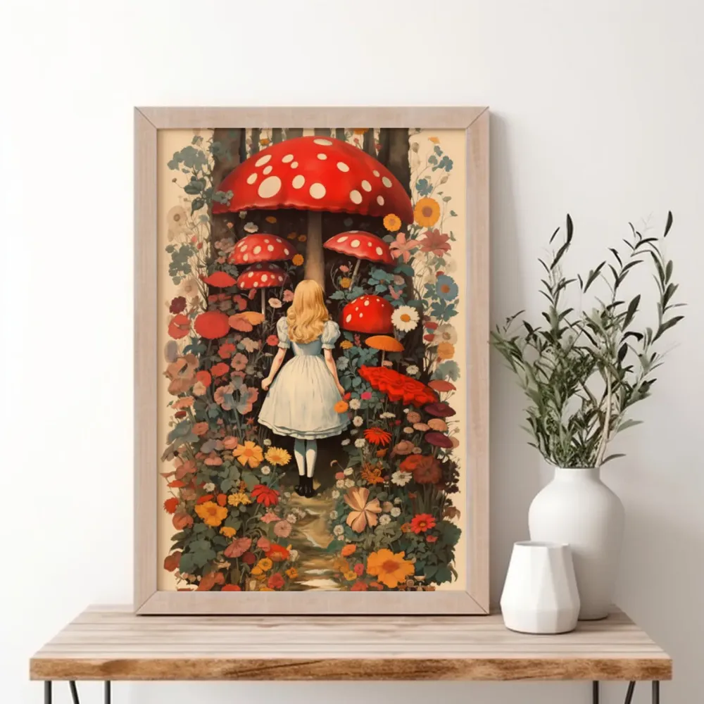 Alice Mushroom Wonderland Vintage Poster, Retro Magic - Image 5