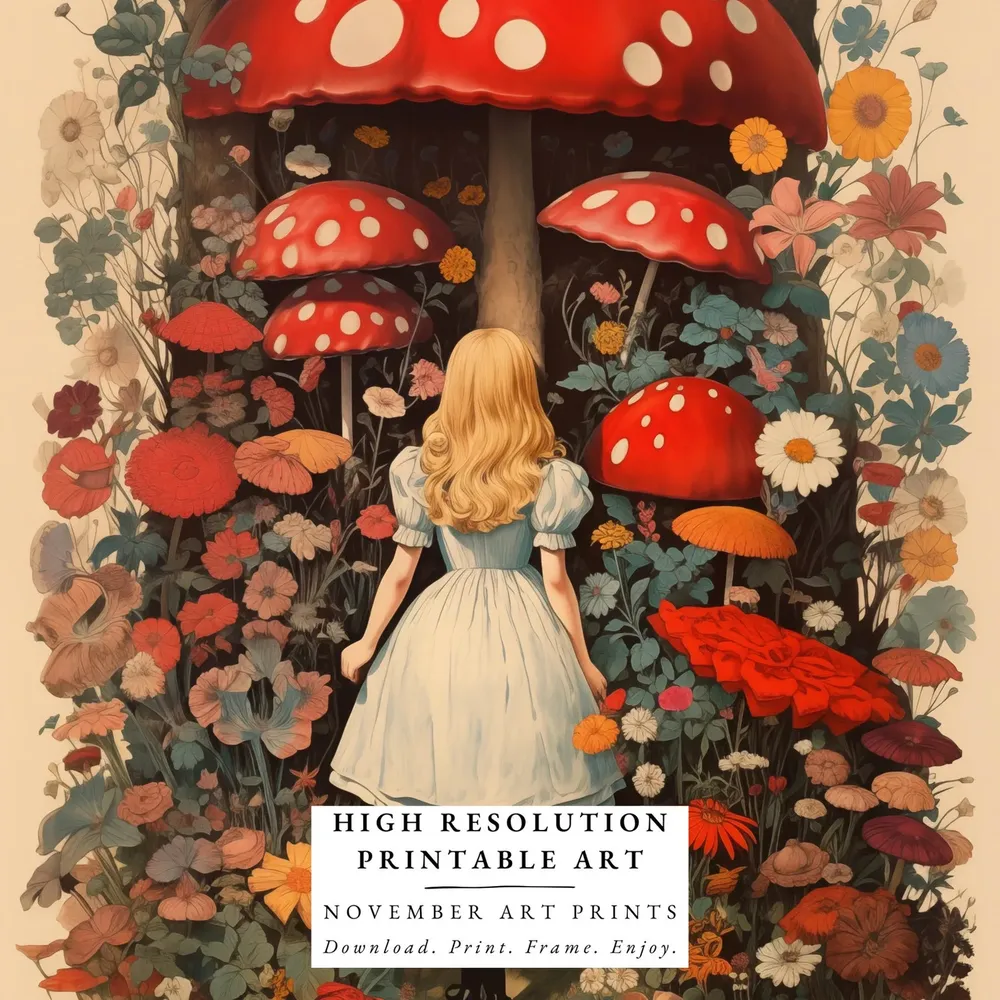 Alice Mushroom Wonderland Vintage Poster, Retro Magic - Image 6