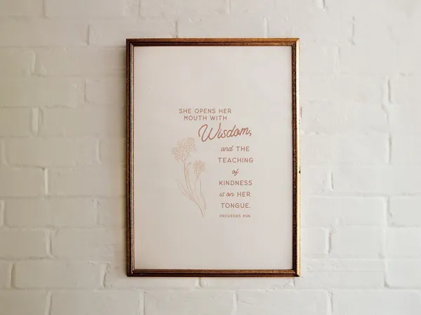 Proverbs 31:26 Scripture Art Print, Christian Decor