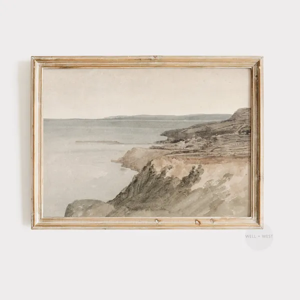 Vintage Ocean Landscape Art Print, Coastal Seascape