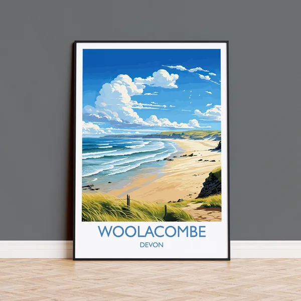 Woolacombe Travel Poster, Devon England Art Print