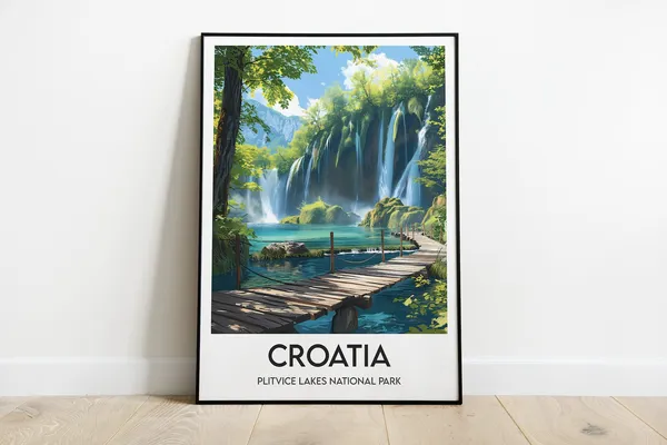 Plitvice Lakes Travel Poster, Croatia Travel Poster