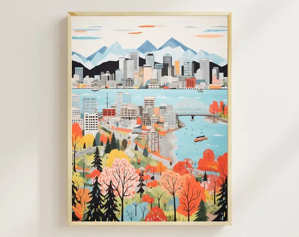 Vancouver Skyline Travel Poster, Cityscape Art Print