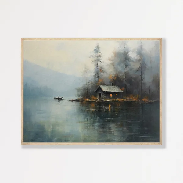 Moody Lake Painting, Vintage Landscape Art Print