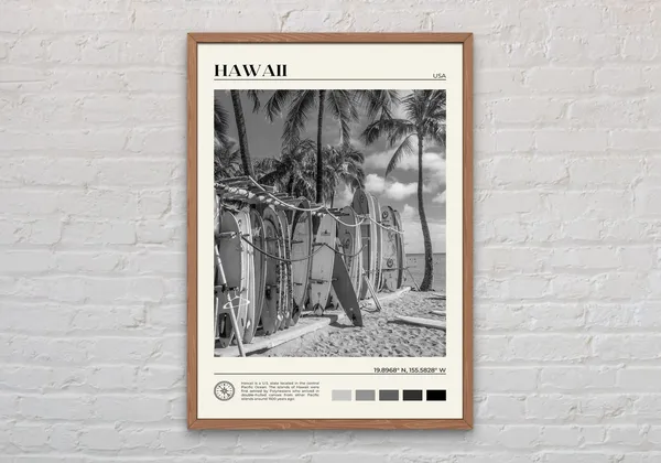 Black and White Hawaii Travel Poster, Wall Art