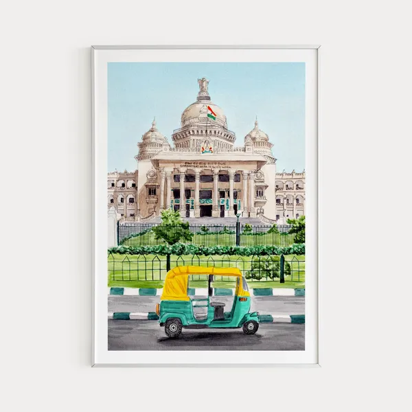 Bangalore Watercolor Print, Bengaluru India Travel Poster